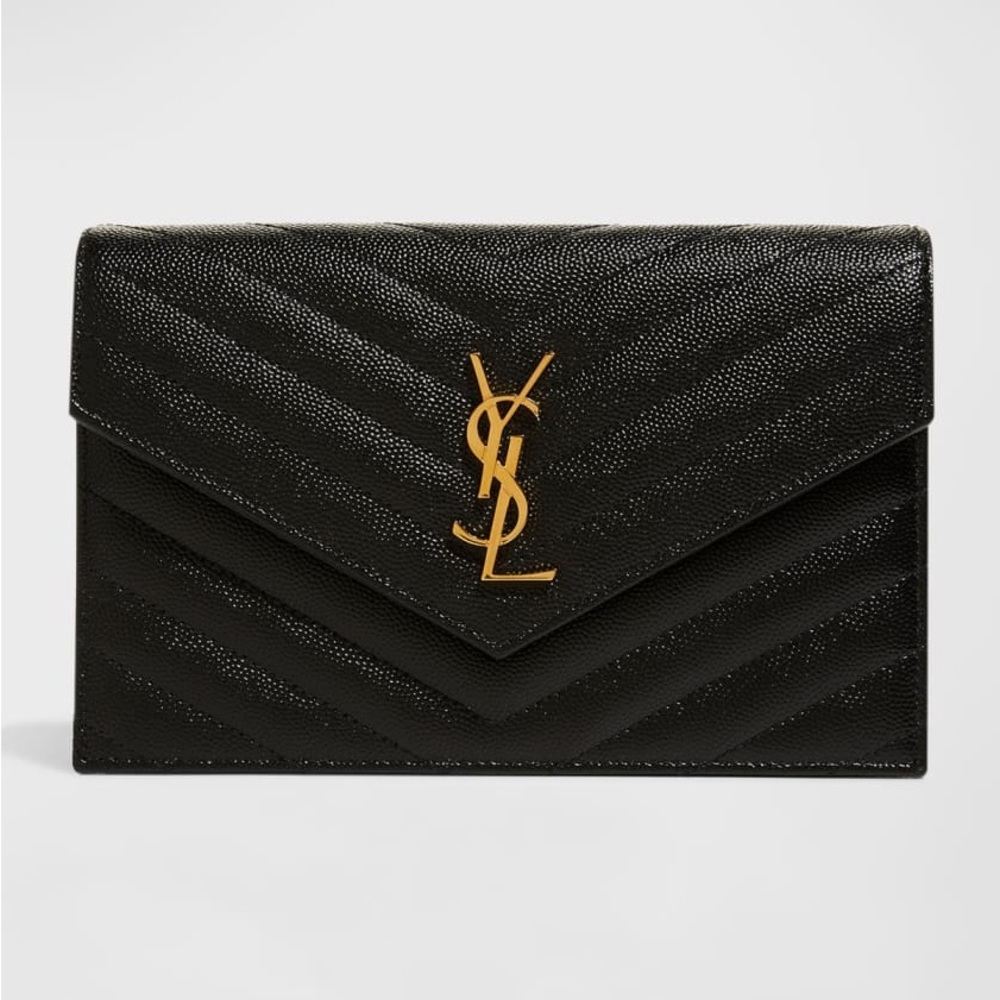 Saint Laurent YSL Monogram Small Wallet on Chain in Grained Leather MINT